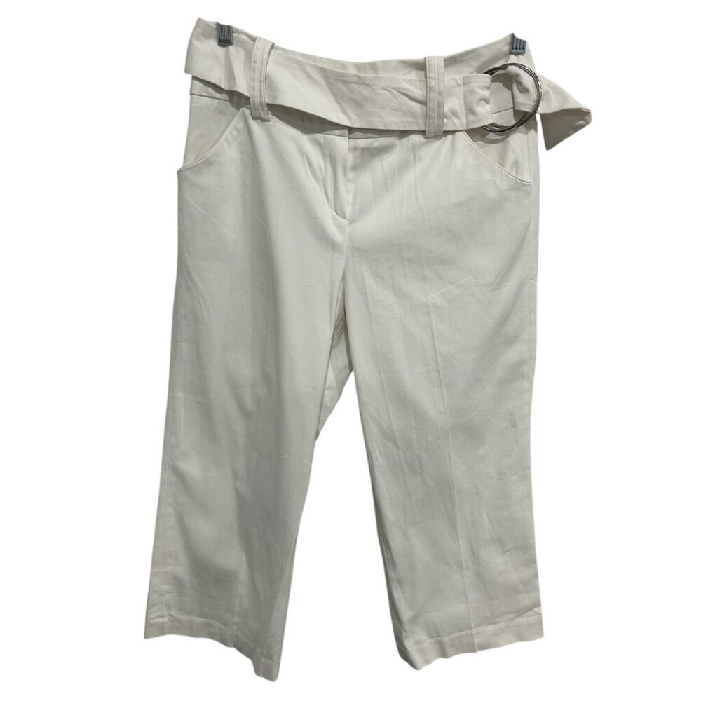 Larry Levine Womens White Capri Pants Belted Size 8